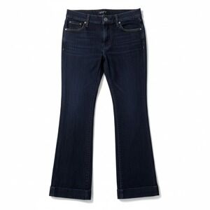 Ann Taylor LOFT Curvy Trouser Jeans Dark Indigo Wide Leg Cuffed Size 0